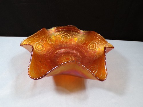 Fenton Marigold Carnival Glass Captive Rose Bowl 8 3/4" Wide - Picture 11 of 11