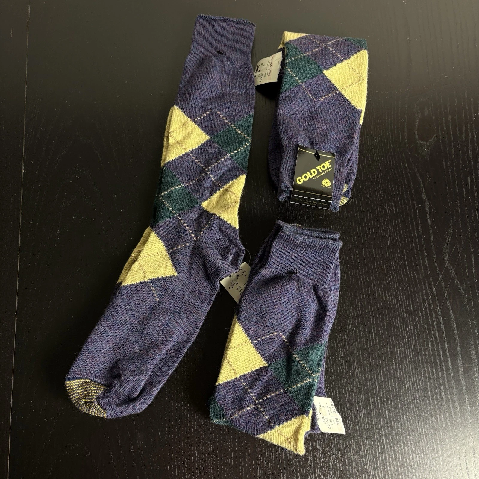 Vintage 90s GOLD TOE Mens 10.5-14 Lot of 3 Purple Argyle Socks Wool/Nylon Blend