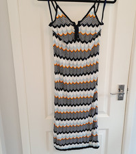 Primark  UK12 knitted dress multi blue white geometric strappy beach summer