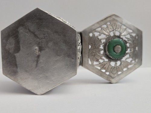 Antique Chinese Asian Export Sterling Silver Tea Caddy Box Nephrite Jade Rare  - Picture 9 of 13