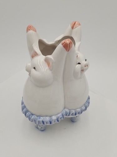 Vintage Fitz and Floyd Dancing Pig Vase 1984 Ballerina Hogs In Blue Tutu 6.25" - Picture 14 of 14