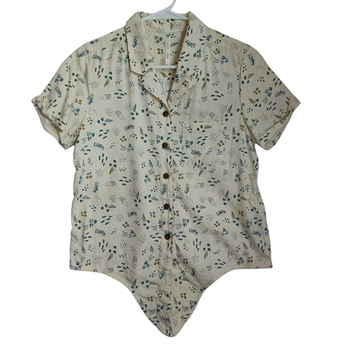 KUHL Top Elsie Short Sleeve Womens Small Button Front Ivory Tracks Tie Front - Picture 10 of 12