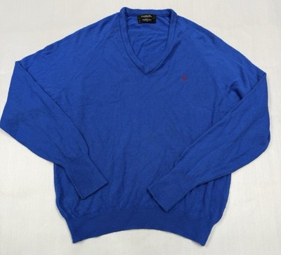 Vtg Christian Dior Monsieur Sweater Mens L Blue V Neck 80s USA Preppy Logo