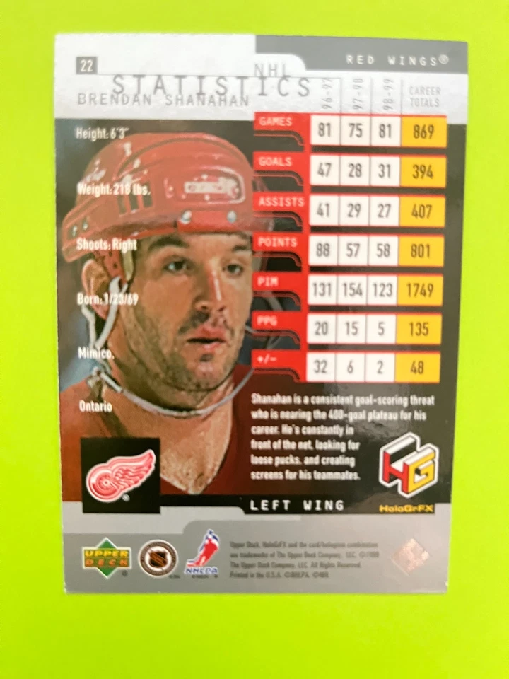 1999-00 Upper Deck HoloGrFx #22 Brendan Shanahan Detroit Red Wings NrMt - Image 2 of 2