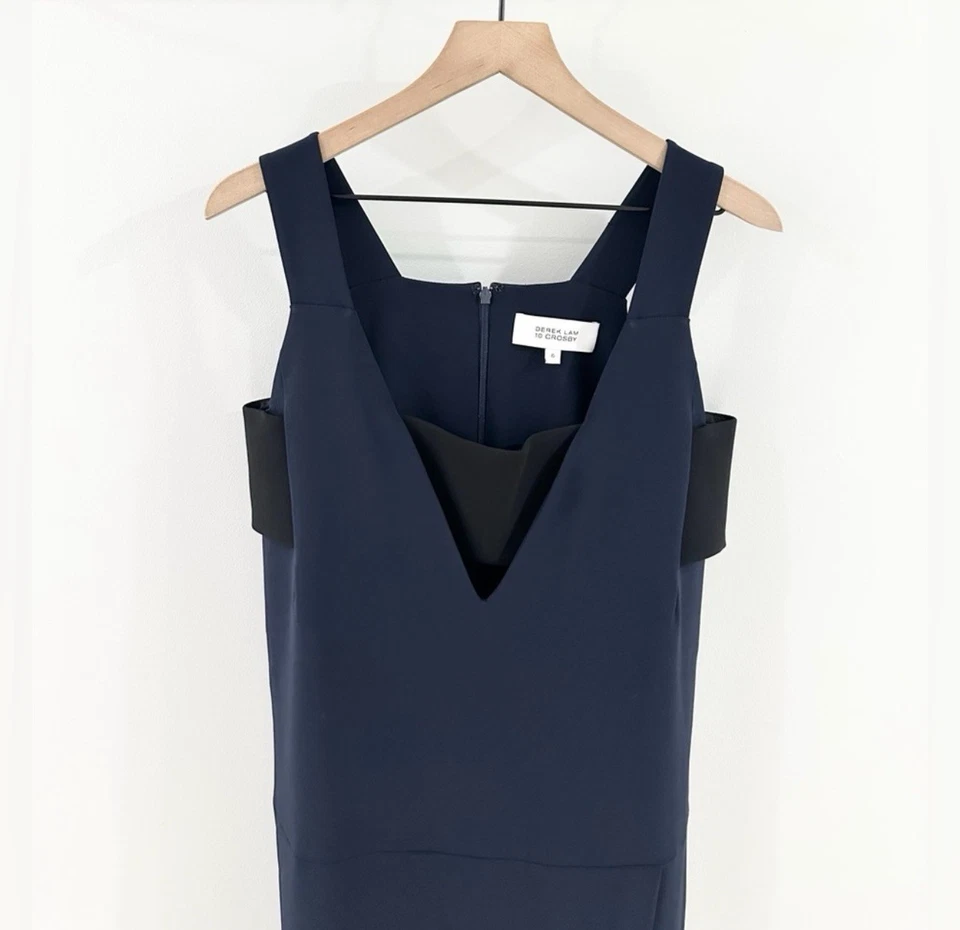 Vestido Vaina Derek Lam 10 Crosby Frontal Dividido Azul Marino Talla 6 Foto 2 de 4