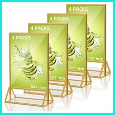 Acrylic Sign Holder 5X7 Gold Picture Frame,Double Sided Clear Display Stand ,...
