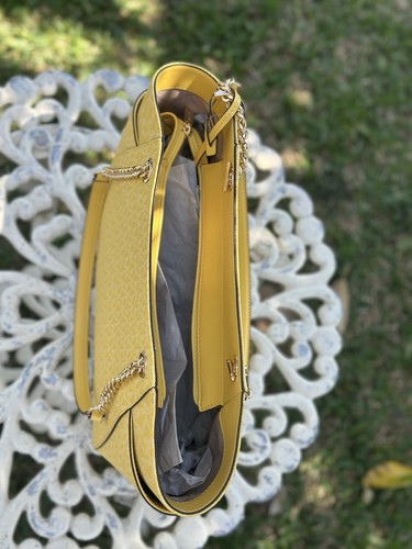 Michael Kors Large Daisy Yellow Purse Tote Shoulder Handbag Bag MK Signature - Picture 4 of 8