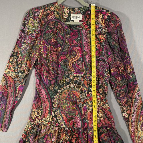 Vintage 90er Melissa Maxikleid fallende Taille Blumen Paisley lange Ärmel Gr. 12 - Bild 5 von 14