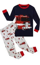 Kids Fire Truck Navy and Gray Boys Cotton Long Sleeve Pjs by Sets, Size 5