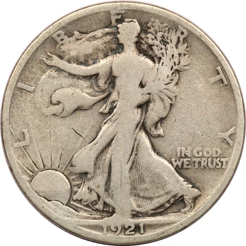 1921-S Walking Liberty Half Dollar 50C, Very Good VG, FULL DATE!