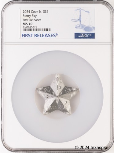2024 Cook Islands Silver 1oz $5 Starry Sky Ornament NGC MS70 First Release