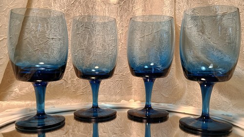 4 Gorham ACCENT DEEP BLUE (Navy) 6 3/8" MCM Retro Water Goblets Wine Glasses Set - Picture 2 of 8
