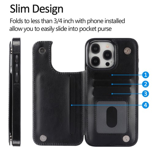 Wallet Card Holder Case for iPhone 16 15 14 13 12 11 Pro Max XS XR Leather Cover - Picture 5 of 81