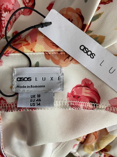 ASOS DESIGN Fallen Shoulder Top Organza Sleeve Pink Floral Party Cocktail 14 NWT - Picture 6 of 8