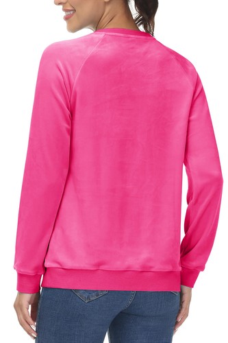 Sudaderas de terciopelo para mujer cuello redondo manga larga informales pulóver suaves cálidas camisas - Imagen 15 de 124