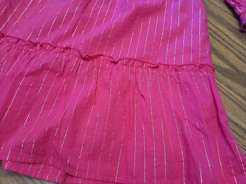 GAP Kids Girl's Size 10/12 Dress Long Sleeve Ruffle Gold Stripes Pink New School - Picture 2 of 4