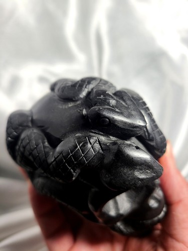 4" 514g schwarzer Obsidian-SCHÄDEL mit 2 Schlangen Kristallschnitzerei Wicca - Bild 13 von 13