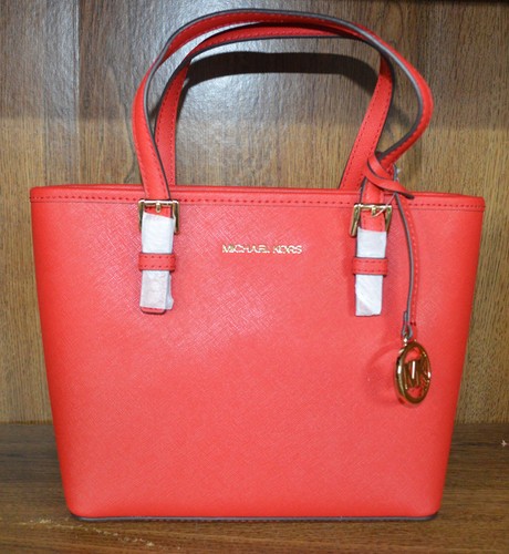 Michael Kors Jet Set Travel Small Logo Top Zip Tote Bag Red NEW