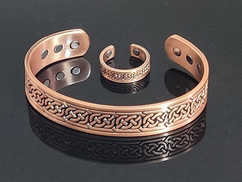 Pure Copper Magnetic Bracelet & Ring Set Arthritis Therapy Men Women Cuff Celtic - Picture 5 of 6