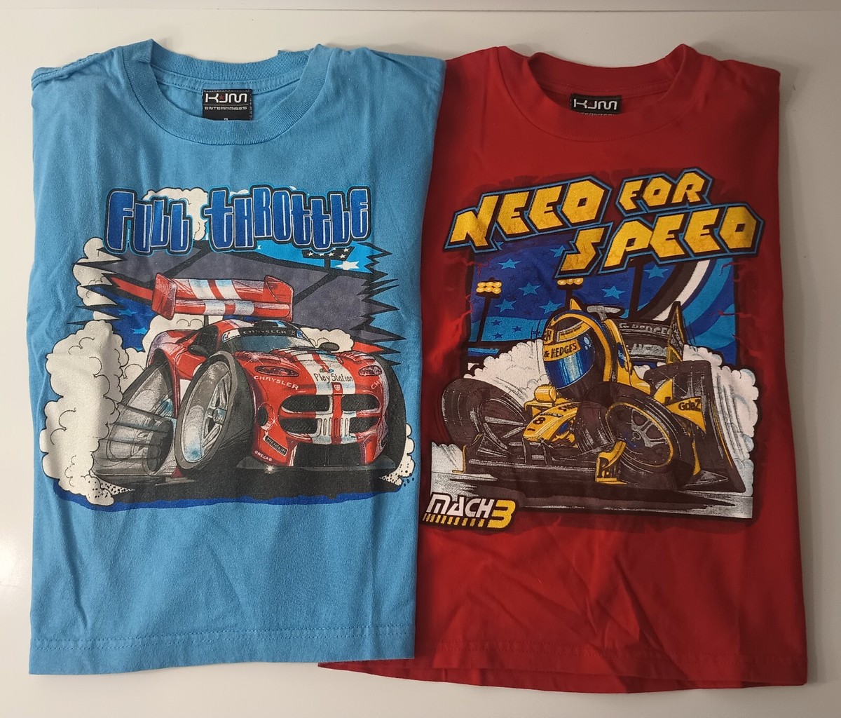 Boys TShirts 2 Size 7 Sprint Cars KJM Chrysler Play Station Blue