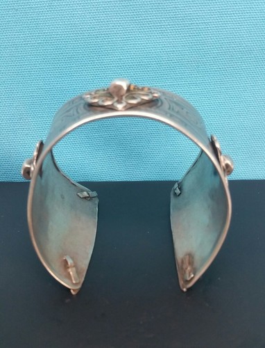 ANTIQUE STERLING SILVER HANDMADE CUFF BANGLE BRACELET WITH ENAMEL - Picture 6 of 10