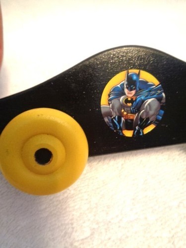 Car Wooden 7" painted black Batman Wonder Woman Stickers Toy Makers of East Lake - Picture 2 of 9