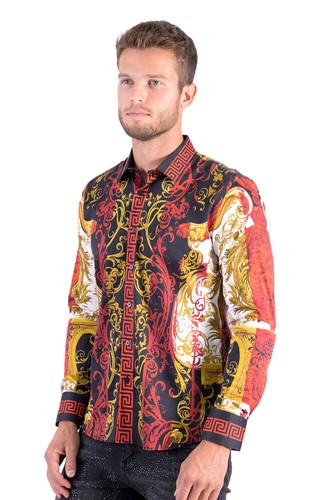 Barabas Men's Greek Pattern Medusa rhinestone Shirts B286ST - Picture 24 of 24