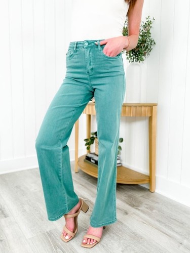 Judy Blue 90s straight leg Jeans high waist 3 26 SEA GLASS Topaz Stretch denim - Picture 4 of 8