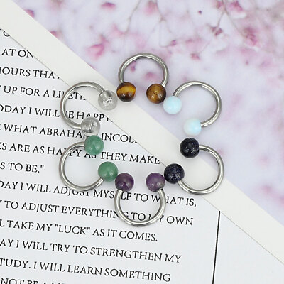 Stone Ball Nose Ring Surgical Steel Horseshoe Septum Hoop Lip Ear Piercing 14G