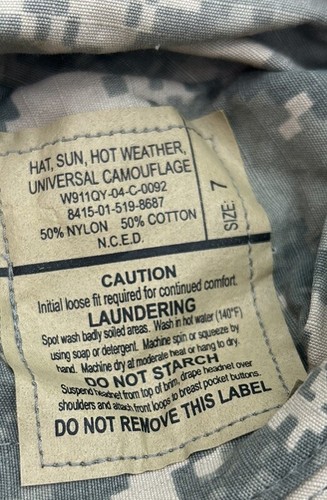 US Army Boonie Berretto 7 Cappello Sole Universale Mimetico ACU Tipo IV Uniforme Cotone/Nylon - Foto 5 di 5