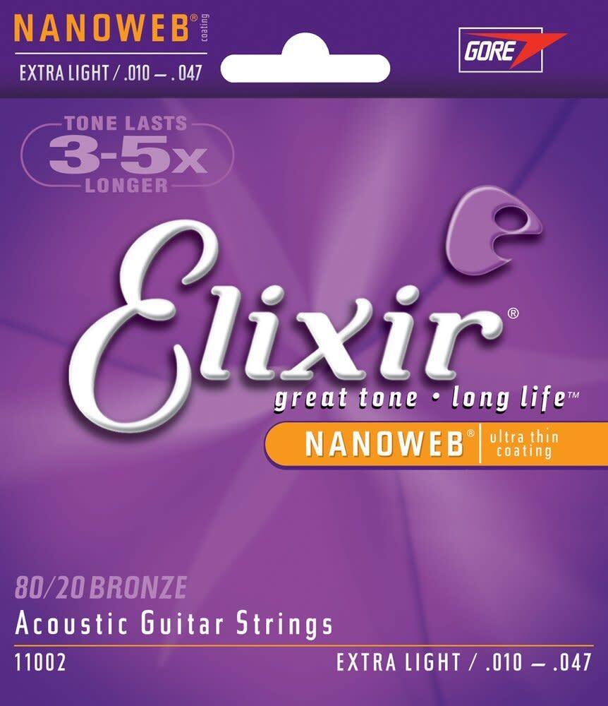 Струны для акустической гитары Elixir Nanoweb 80/20 Bronze, легкий калибр (10-47)