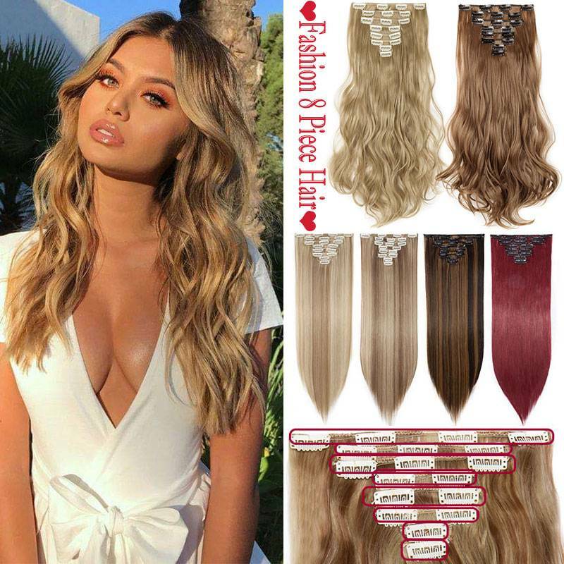 100% Real Natural 8Pcs FULL HEAD Clip in like Human Hair Extension