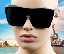 Oversized Square Vintage Retro Style Sunglasses Super Dark Black/Glossy CH3