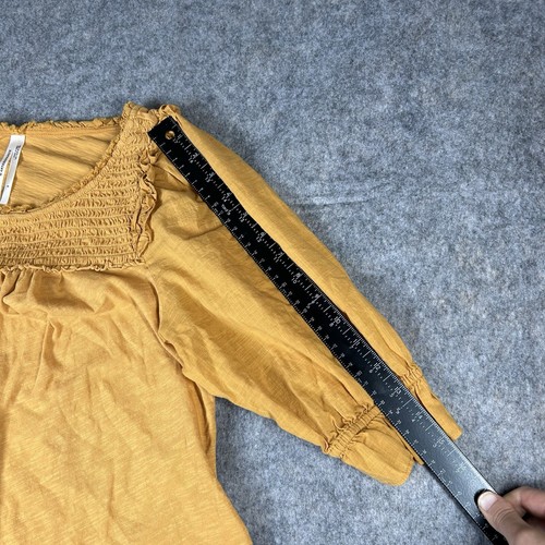 by Anthropologie Ruffle Smocked Puff Sleeve Knit Top Womens Small Mustard Yellow - Bild 4 von 9