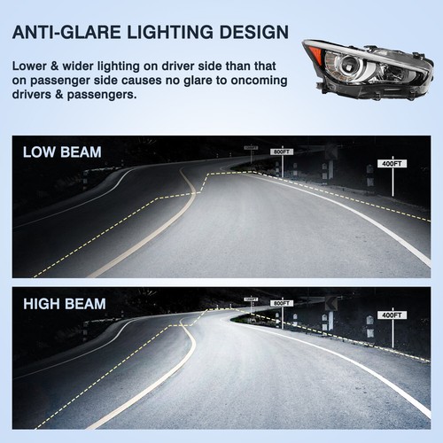 For 2014-2022 Infiniti Q50 LED DRL w/o AFS Right Passenger Headlight Headlamp - Picture 7 of 8