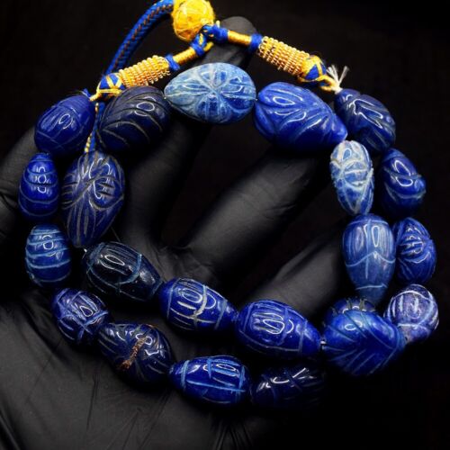Excellent 533 Cts Enhanced Carved Sapphire Beaded Necklace Jewelry AK 15 E597 - Picture 3 of 3