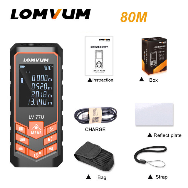 LOMVUM Laser Distance Meter Rangefinder Diastimeter Volume Area Measure Tool 80M LOMVUM Laser Distance Meter Rangefinder Diastimeter Volume Area Measure Tool 80M