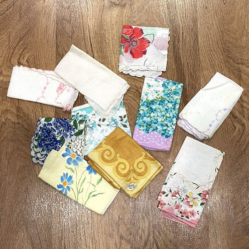 Juego De Colección De 10 Pañuelos Pañuelos Colorido Floral Bordado Serigrafía