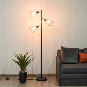 Modern-3-Light-Tree-Floor-Lamp-Adjustable-Cage-shade-with-Foot-Switch-Room-Decor