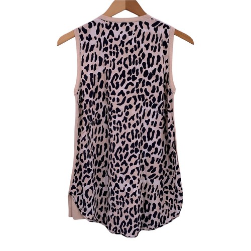 10C Derek Lam Beige Cashmere Blend Leopard Silk Back Sleeveless Sweater Size XS - Picture 3 of 4