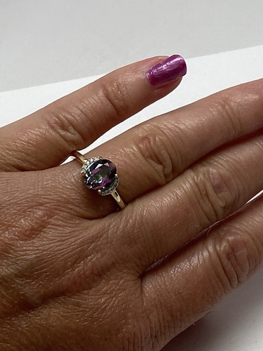 Ring 10 Karat Gelbgold ovale Form mystischer Topas und Diamant Größe 7 NEU - Bild 3 von 15