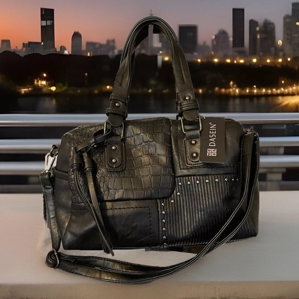 Dasein Womens Soft Vegan Leather Barrel Bag Large Hobo Top Handle Totes Satchel - Image 2 of 4