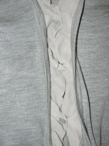 Women's J.Crew Merino Wool Silk Ruffle Button Cardigan Sweater, Grey, Medium - Picture 2 of 3