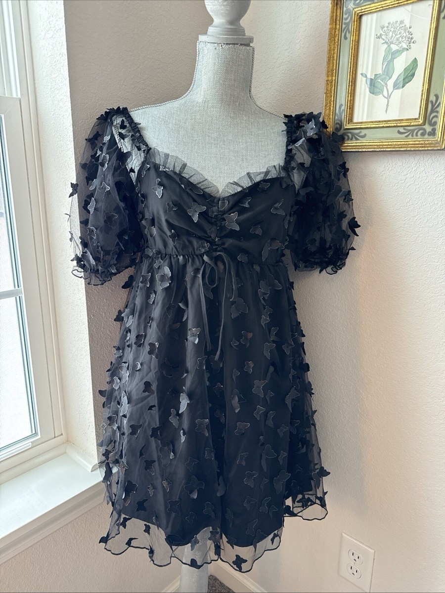 Thirty / Thirty LA Black Butterfly Babydoll Sheer Short Sleeve