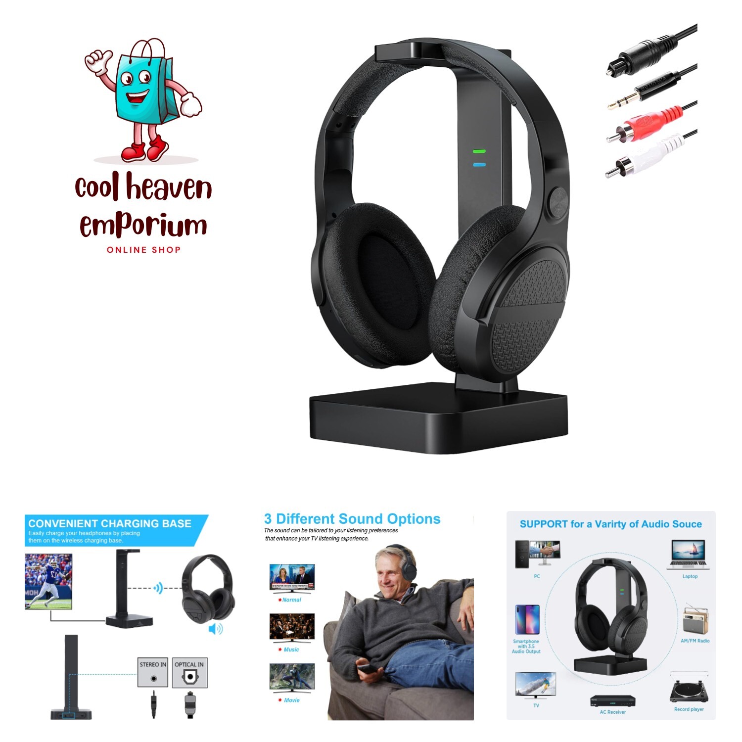 Wireless TV Headphones with 2.4GHz RF Digital Optical RCA Transmitter for Clear Audio-image