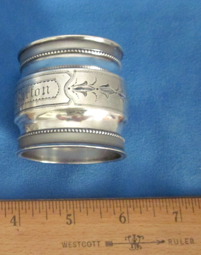 Viktorianische Münze Silber Serviettenring Gravur Perlen 1870 Monogramm "Barton" - Bild 5 von 5