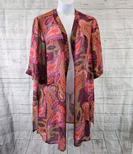 Catherines Womens Kimono Sz 1X Purple Pink Paisley Semi Sheer
