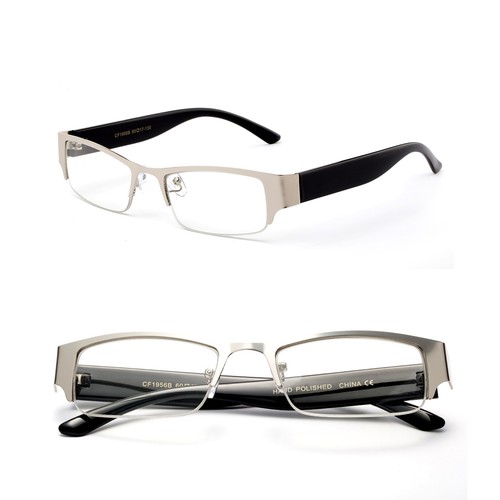 Unisex Half Frame Business Style Clear Lens Non Prescription Glasses Frame Meta - Picture 7 of 7