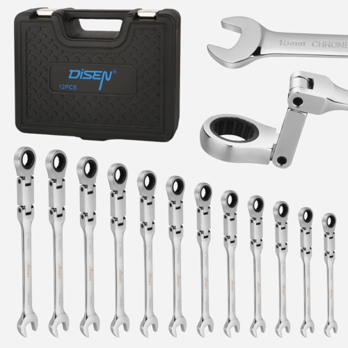 DISEN 12Pcs Ratchet Wrenches Set Double Jointed, Metric Flex Head Ratcheting Wre - Picture 9 of 12