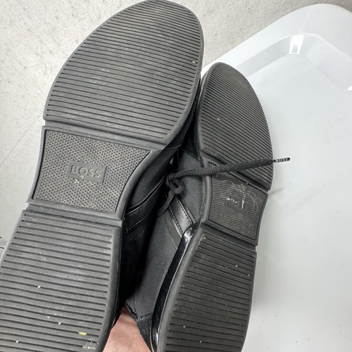 Hugo BOSS Men's Saturn Sneakers All Black Leather Low Top Shoes Sz 44 / US 11 - Picture 8 of 13
